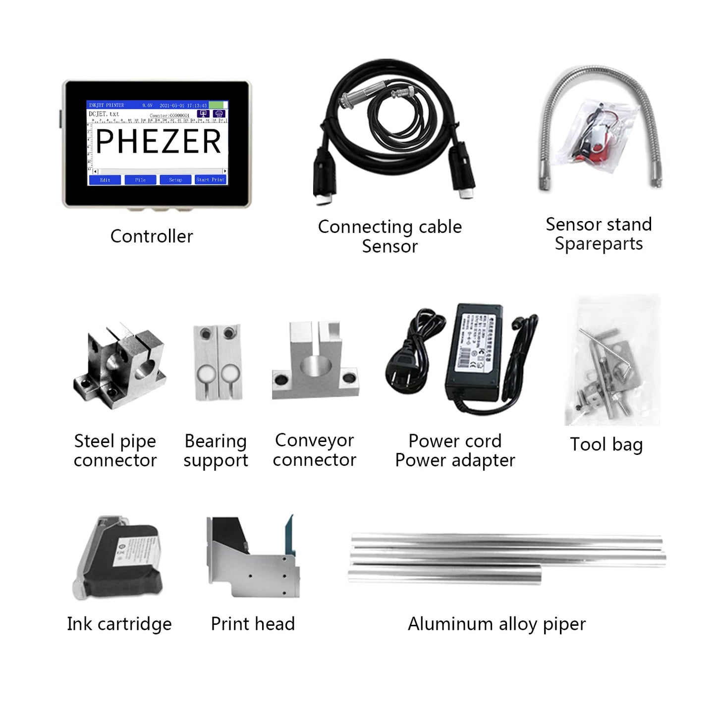 Phezer for HP P130Pro 12.7/25.4mm Ink Cartridge Label Printer Online Inkjet Printer QR Strip Number Number Logo Expiration Date