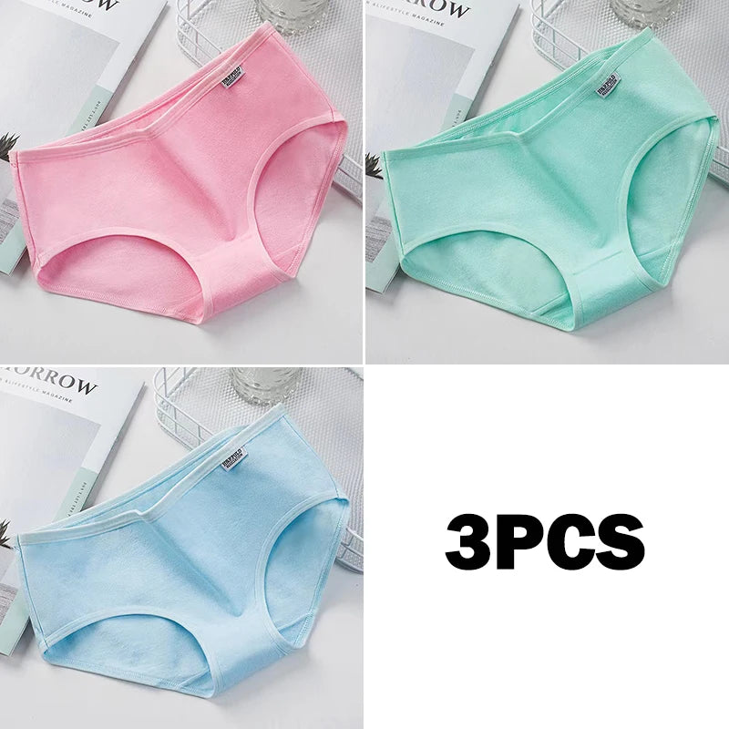 3Pcs Sexy Panties Women Cotton Underwear Antibacterial Briefs Girls Seamless Cozy Female Underpants Intimates Low-Rise Lingeries