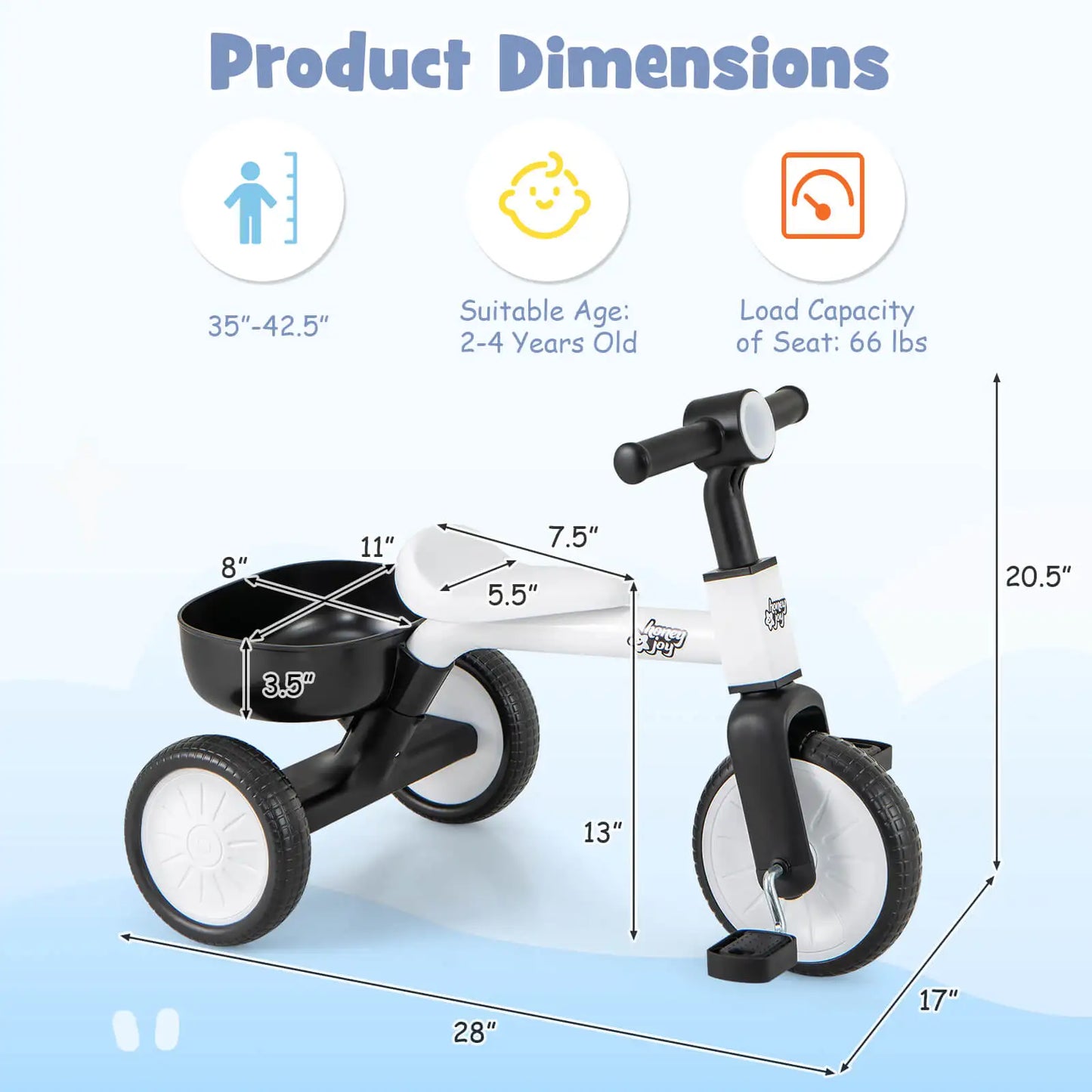 2-In-1 Kids Tricycle Auxiliary Balance Bike w/Detachable Pedals Toddler Tricycle