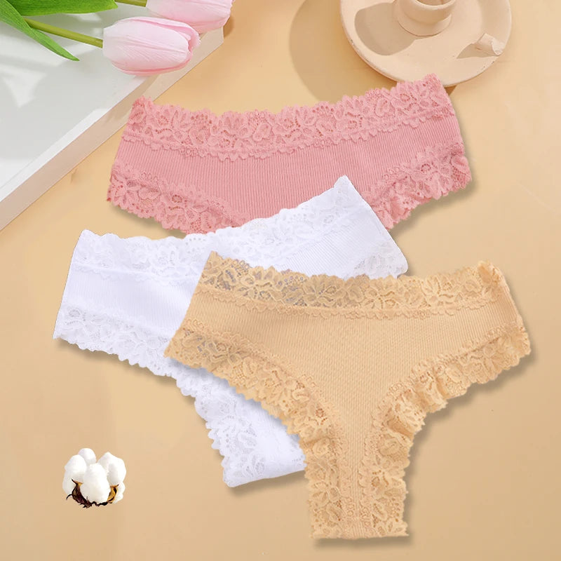 3PCS/Set Women Sexy Lace Panties Cotton Seamless Brazilian Panties Female Sexy Low Rise Soft Underwear G-String Lingerie S-XL