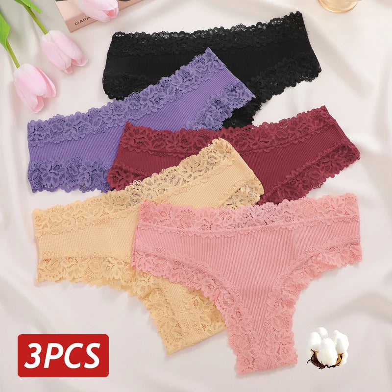 3PCS/Set Women Sexy Lace Panties Cotton Seamless Brazilian Panties Female Sexy Low Rise Soft Underwear G-String Lingerie S-XL