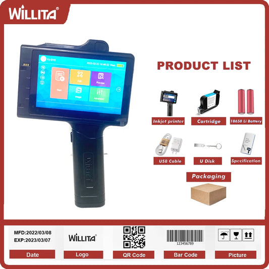 Willita 25.4mm Portable Handheld Inkjet Printer Fast Ship Expire Date Serial Number Barcode Qr Code Logo Coding Machine