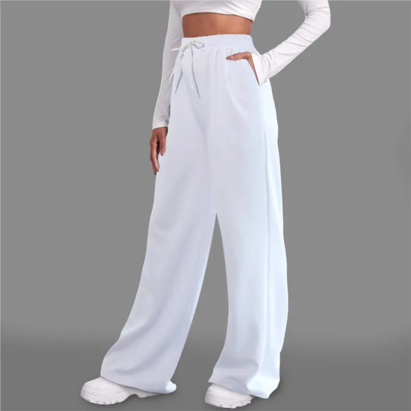 New Women Harajuku Wide Leg Pants Streetwear White Track Pants Women