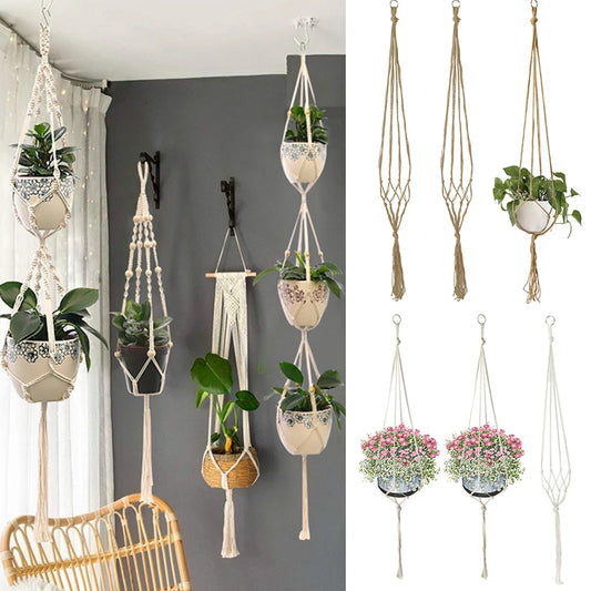 1Pcs Handmade Flower/Pot Hanging Baskets Macrame Plant Hanger Flowerpot Holder Net For Wall Decoration Countyard Garden Supplies