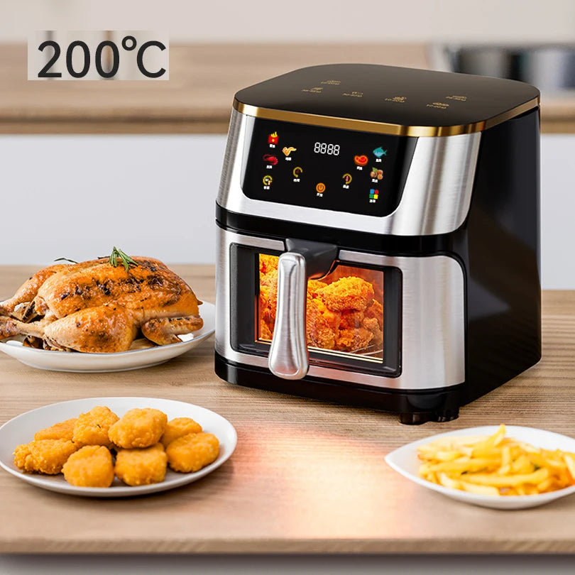 10L Smart Air Fryer Electric visual window Oil-free Air Fryer Automatic Household Kitchen 360°Baking Convection Oven Air Fryers