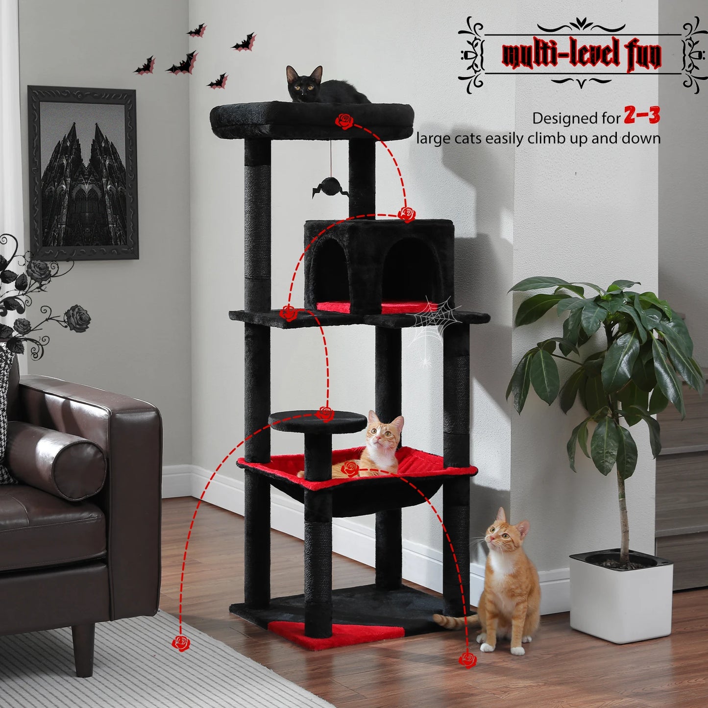 Luxury Cat Tree House Tower with Cabinet Solid Wood Cat Tree Posting Toy Multi-Level Kitten Cat Condo rascador gato arbre à chat