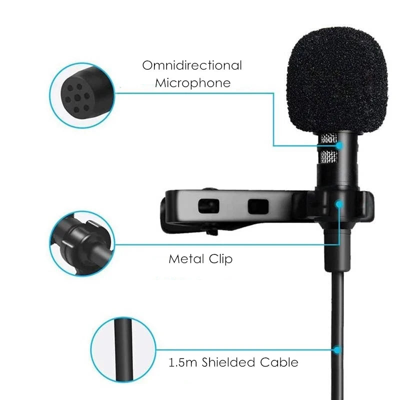 Mini Tie Lapel Clip-on Wired Microphone Mic 3.5mm USB Type C Plug for Cell Smartphone PC Laptop Chatting Singing Karaoke Meeting