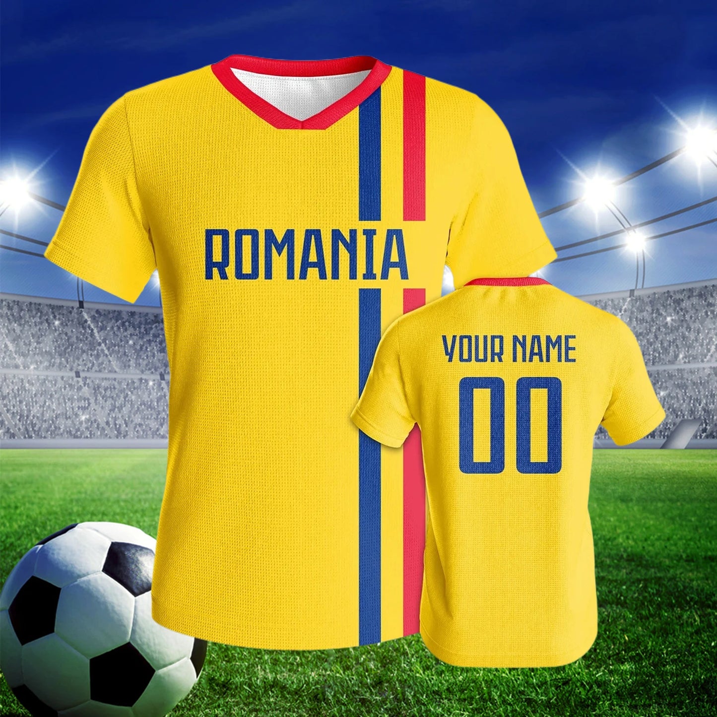 Custom Romania Soccer Jersey Personalized Name Number Quick-Dry Football Shirt Breathable Athletic Wear for Fans Youth Adults