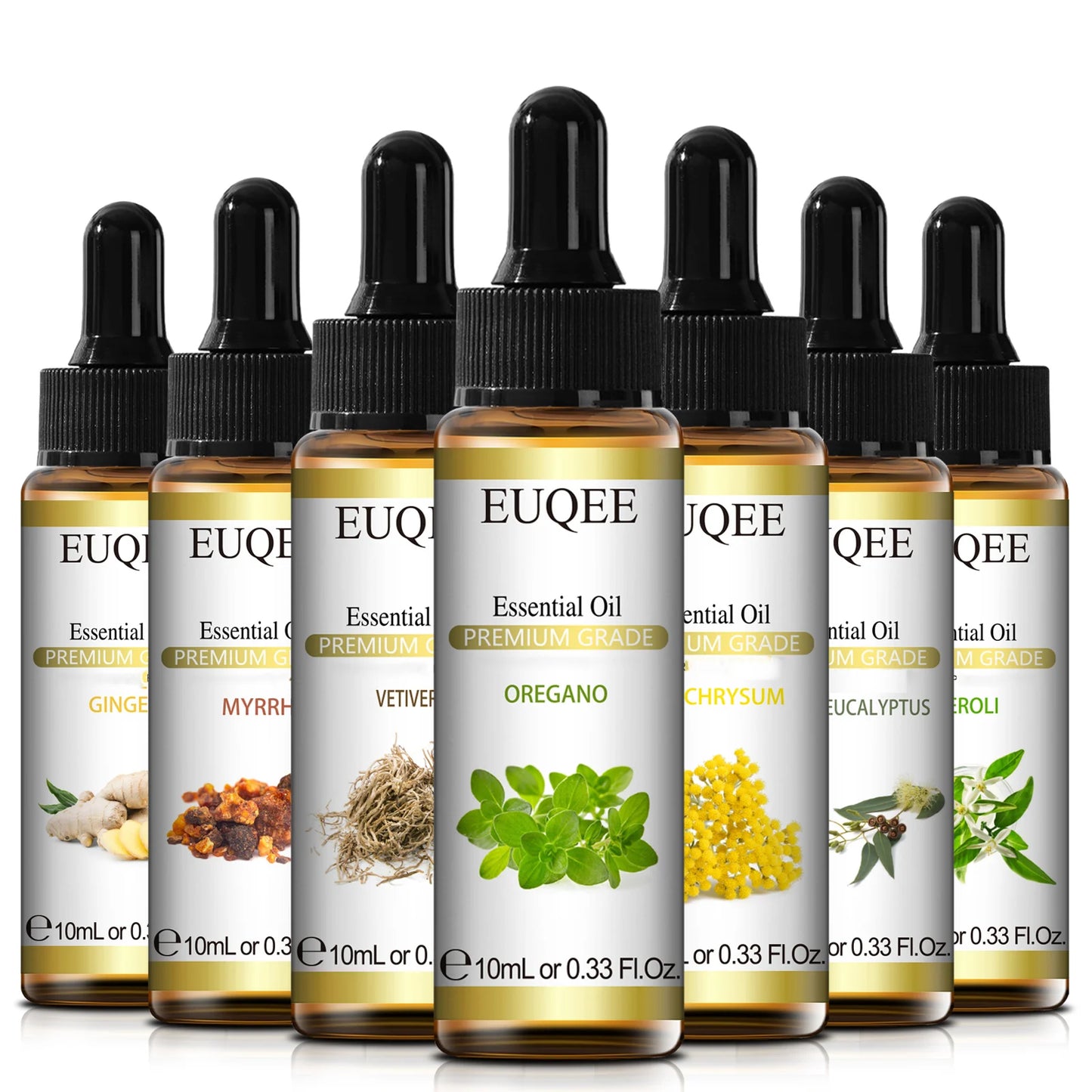 EUQEE 10ml Oregano Vetiver Essential Oil For Humidifier Candle Making Myrrh Ginger Helichrysum Lemon Eucalyptus Aroma Oils