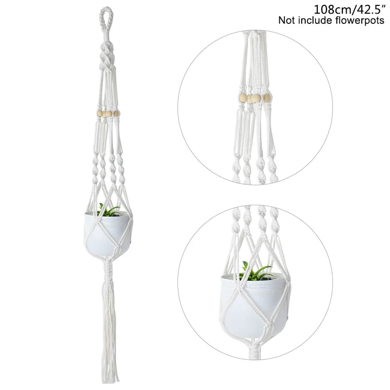 1Pcs Handmade Flower/Pot Hanging Baskets Macrame Plant Hanger Flowerpot Holder Net For Wall Decoration Countyard Garden Supplies