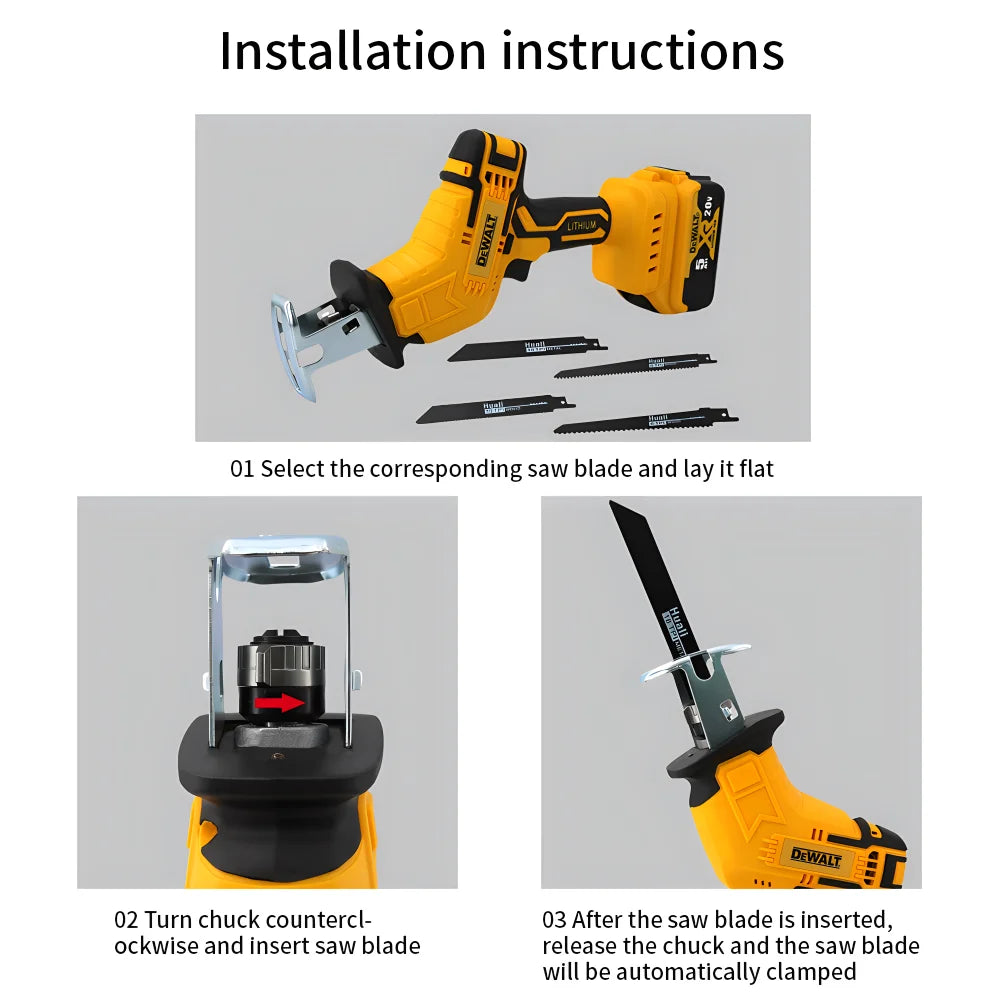 Dewalt 20V Battery Cordless Electric Reciprocating Saw for Wood / Metal Cutting with 4pcs Blades Portable Power Tool