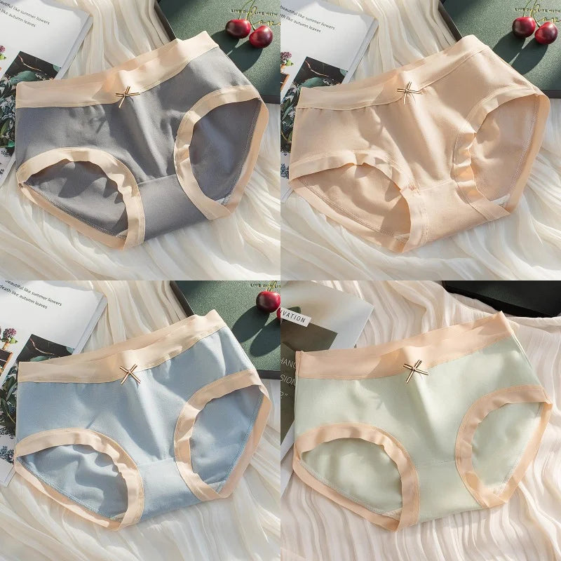 4Pcs/Set Sexy Women's Panties Female Underwear Cotton Intimates Underpants Solid Color Girls Briefs Breathable Seamless Lingerie