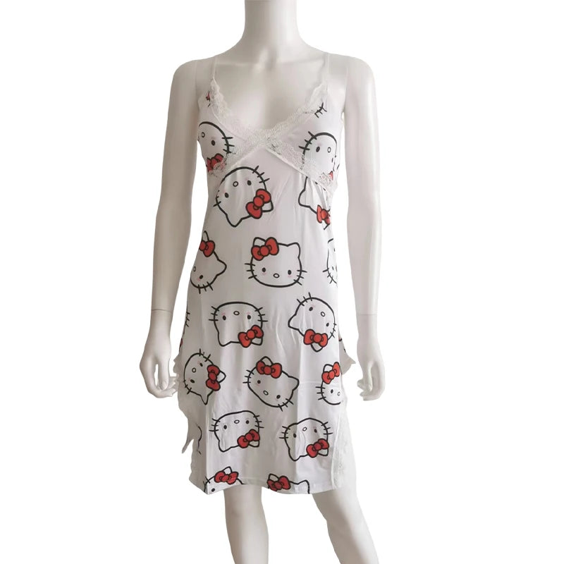 2024 New Hello Kitty Summer Ladies Nightdress Slip Dress Anime Sanrio My Melody Cartoon Cute Sweet Cotton Pajamas Homewear Cloth