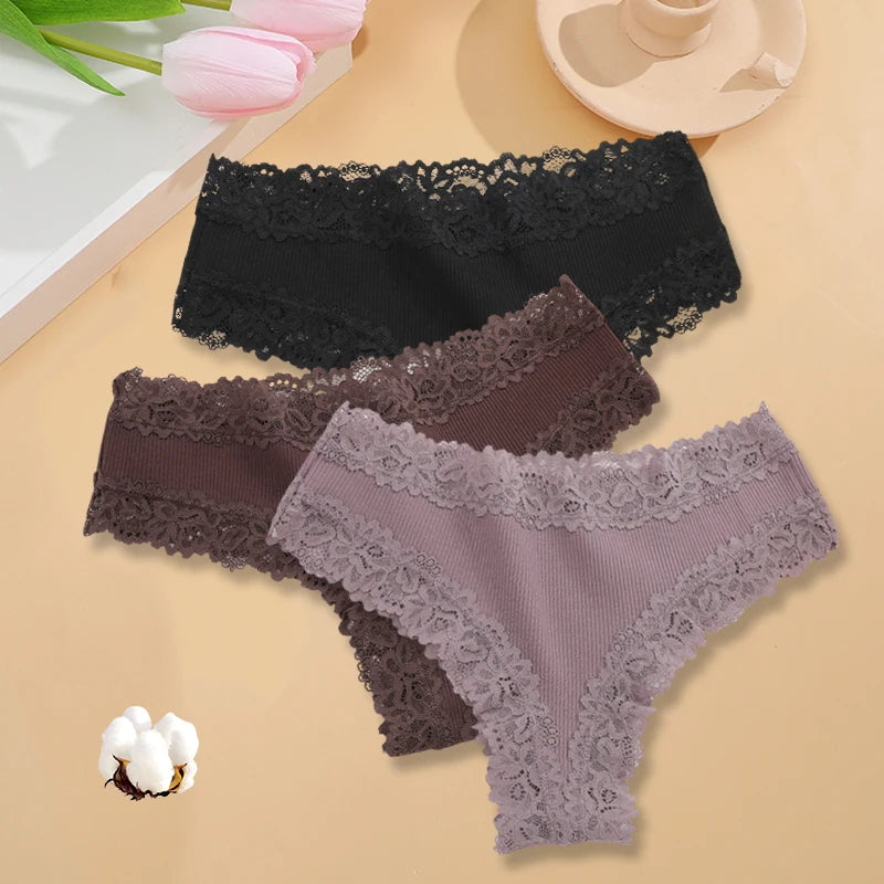 3PCS/Set Women Sexy Lace Panties Cotton Seamless Brazilian Panties Female Sexy Low Rise Soft Underwear G-String Lingerie S-XL