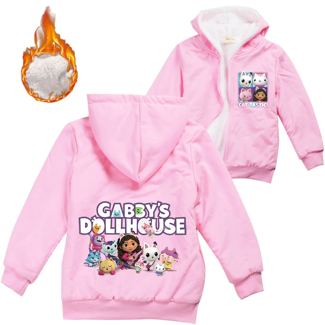 Gabys Dollhouse Clothes Kids Cartoon Gaby Chat Coats Baby Girls Winter Warm Zipper Jackets Children Thick Fleece Plush Outerwear