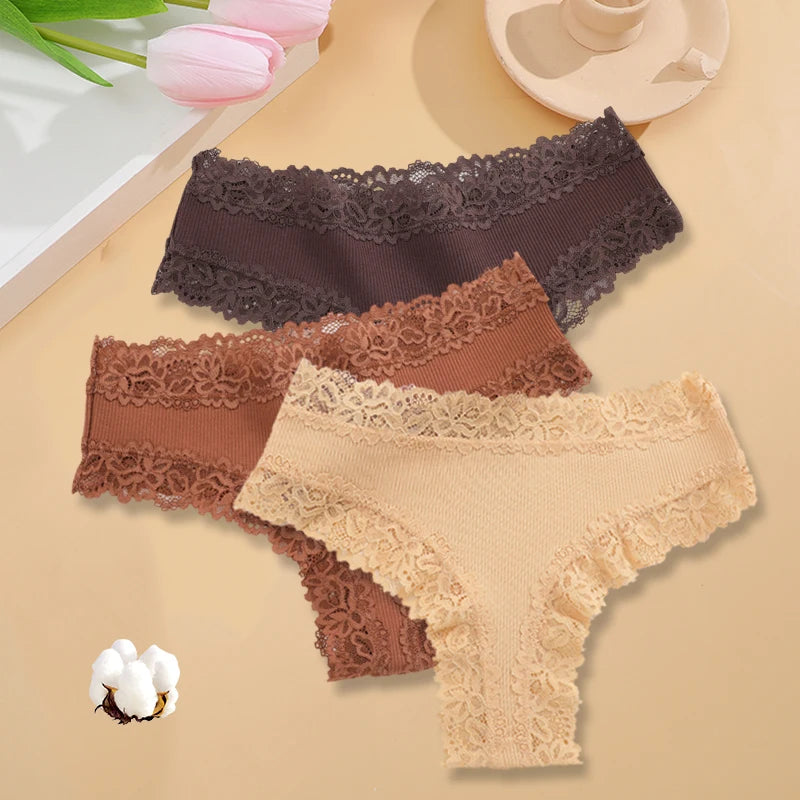 3PCS/Set Women Sexy Lace Panties Cotton Seamless Brazilian Panties Female Sexy Low Rise Soft Underwear G-String Lingerie S-XL