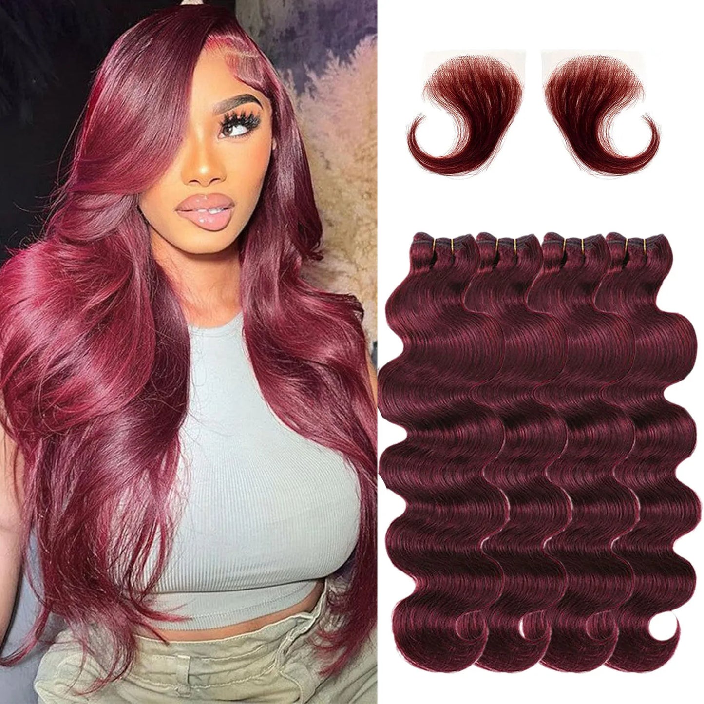 #99j 24 26Inch Loose Wave Human Hair Bundles Burgundy Red Brazilian Human Hair Extension 1/3/4 Loose Deep Wave Bundles For Women