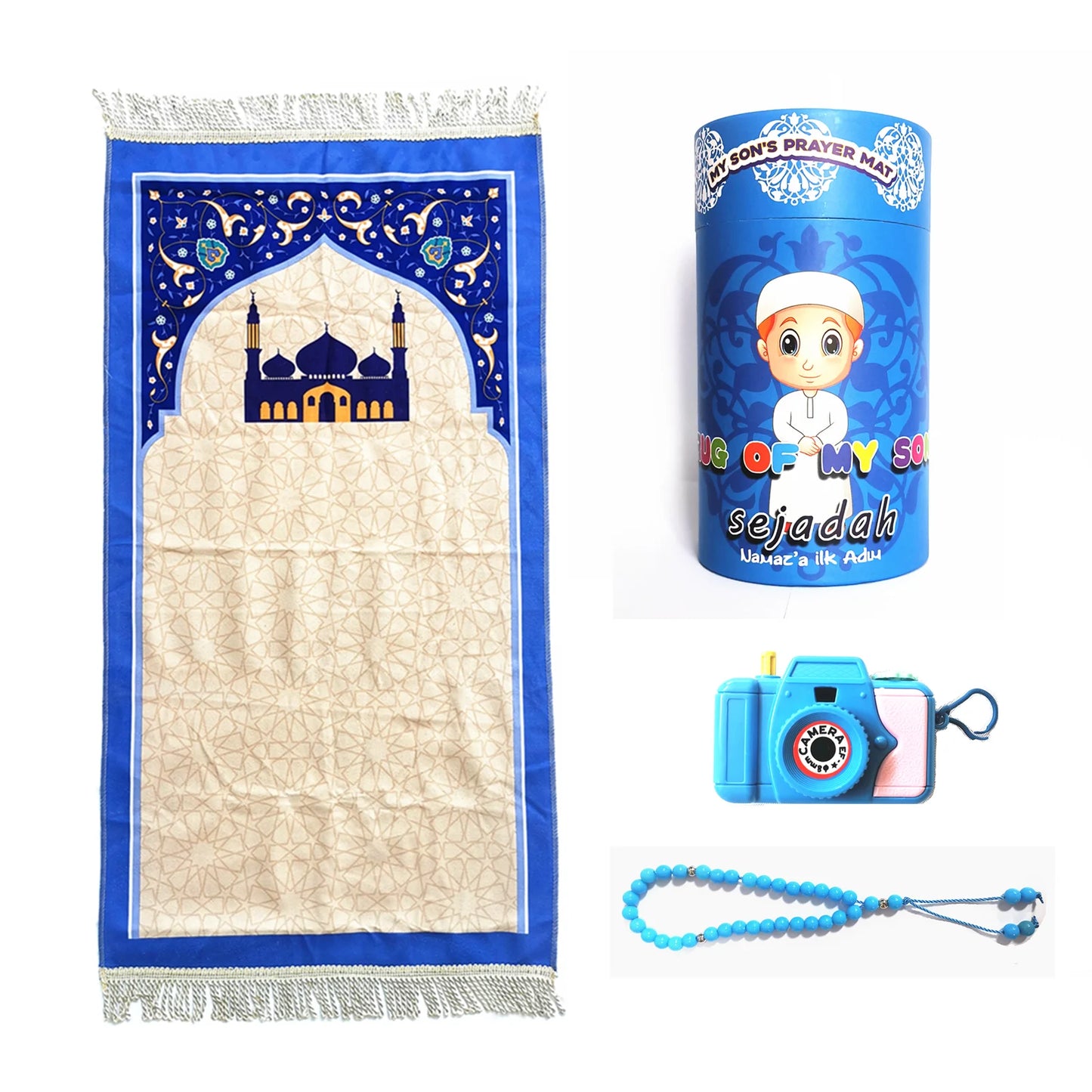 Kids Prayer Rug Muslim Romadan Gift Children Portable Sajadah 4 PCS SET