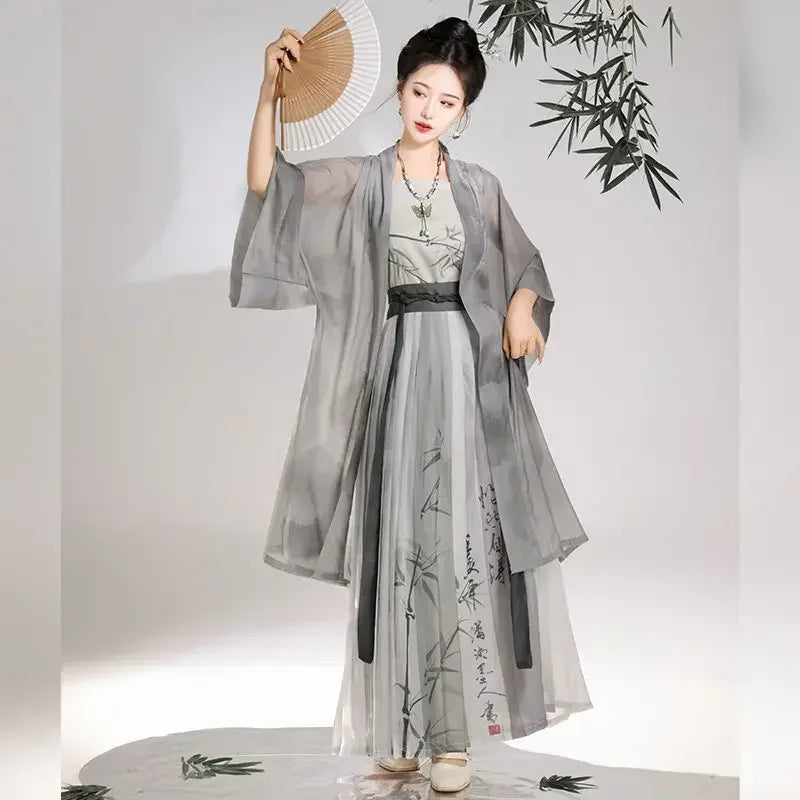 Autumn Women Traditional Chinese Clothing Grey Light Jacket Bamboo