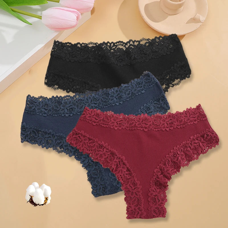 3PCS/Set Women Sexy Lace Panties Cotton Seamless Brazilian Panties Female Sexy Low Rise Soft Underwear G-String Lingerie S-XL