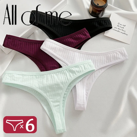 6PCS/Set Cotton Panties G-String Women Panties Sexy Underwear Female Lingerie Thong Briefs for Woman Solid Color Intimate Pantys