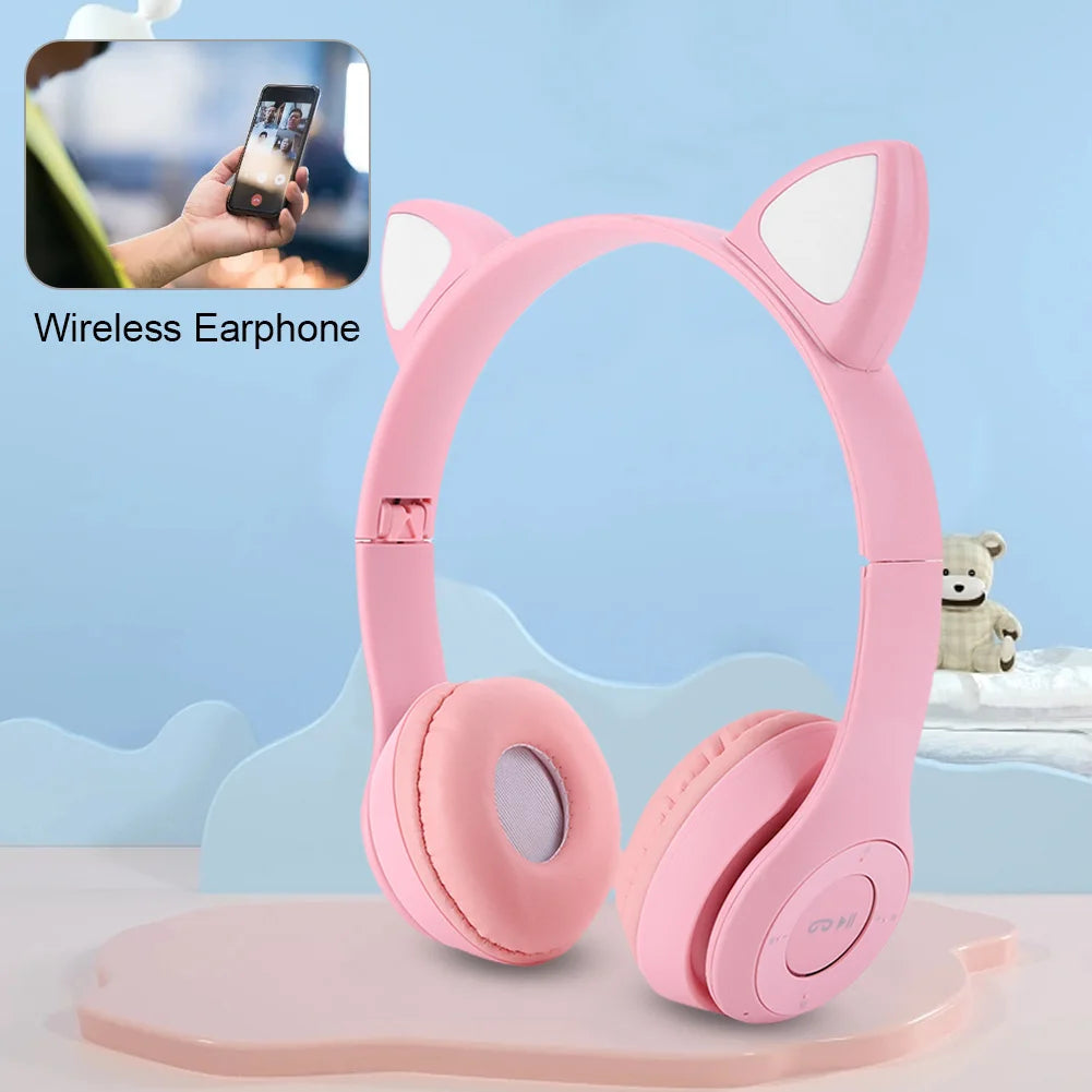 Flash Light Cat Ear Earphone Voice Control Bluetooth-Compatible Cute Cat Ears Wireless Headphone Kids Girls Stereo Music Headset