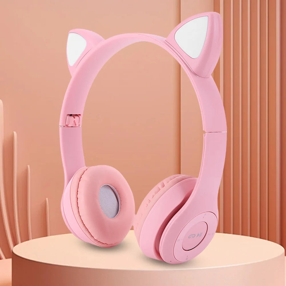 Flash Light Cat Ear Earphone Voice Control Bluetooth-Compatible Cute Cat Ears Wireless Headphone Kids Girls Stereo Music Headset