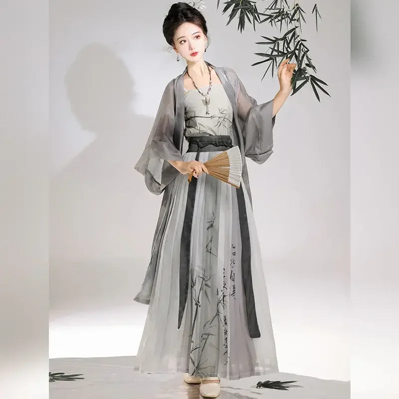 Autumn Women Traditional Chinese Clothing Grey Light Jacket Bamboo