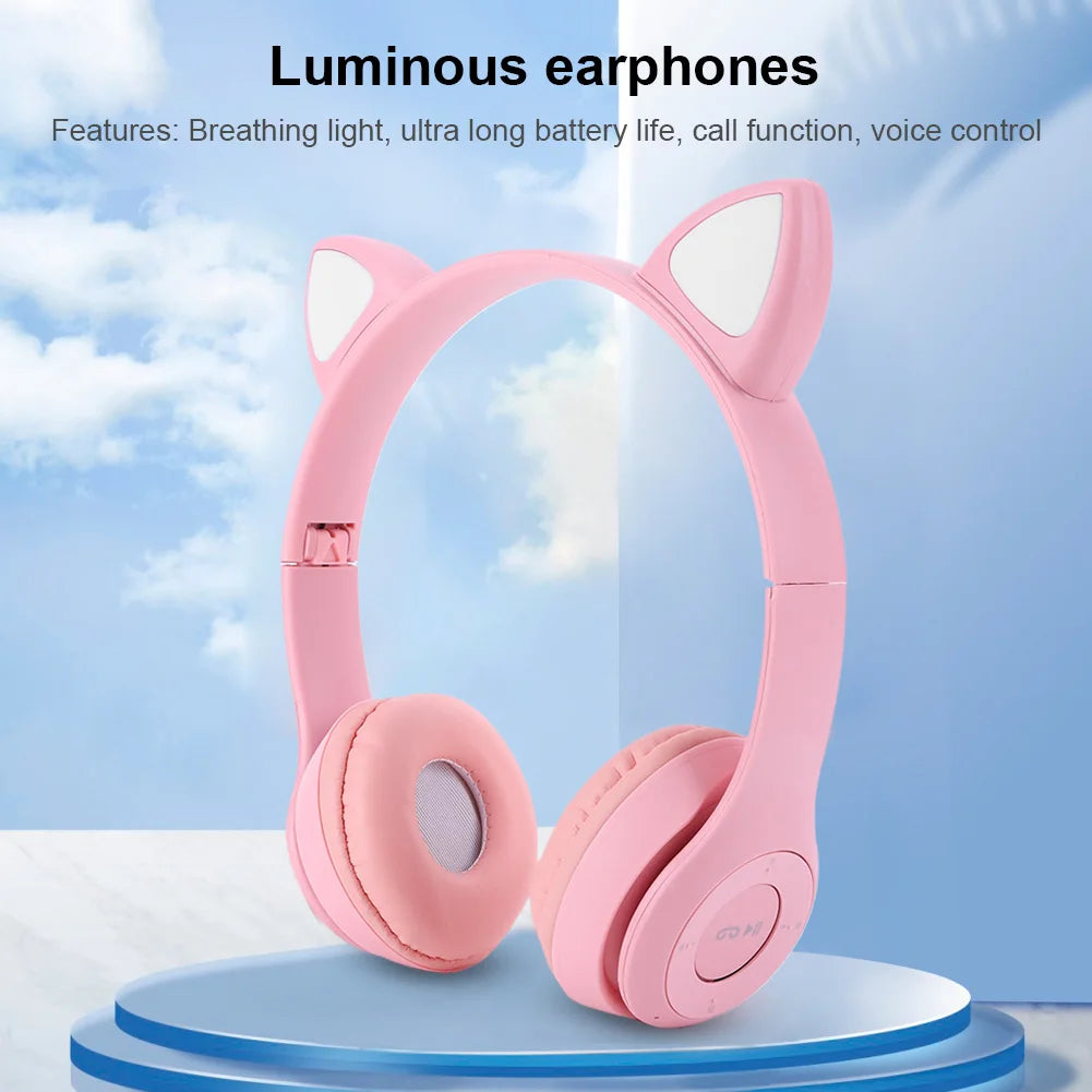 Flash Light Cat Ear Earphone Voice Control Bluetooth-Compatible Cute Cat Ears Wireless Headphone Kids Girls Stereo Music Headset