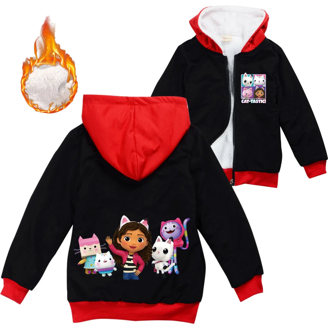 Gabys Dollhouse Clothes Kids Cartoon Gaby Chat Coats Baby Girls Winter Warm Zipper Jackets Children Thick Fleece Plush Outerwear