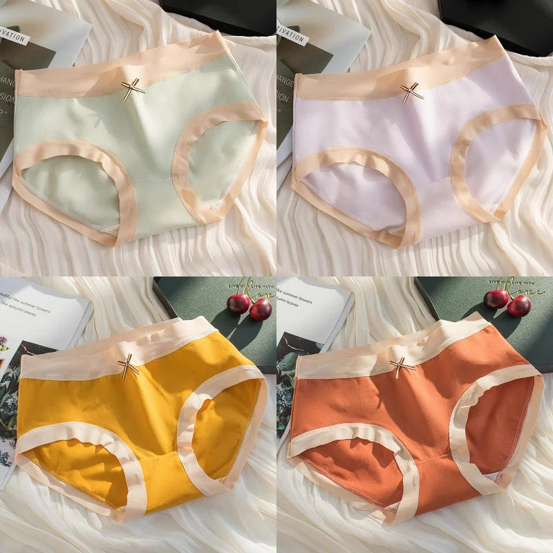 4Pcs/Set Sexy Women's Panties Female Underwear Cotton Intimates Underpants Solid Color Girls Briefs Breathable Seamless Lingerie