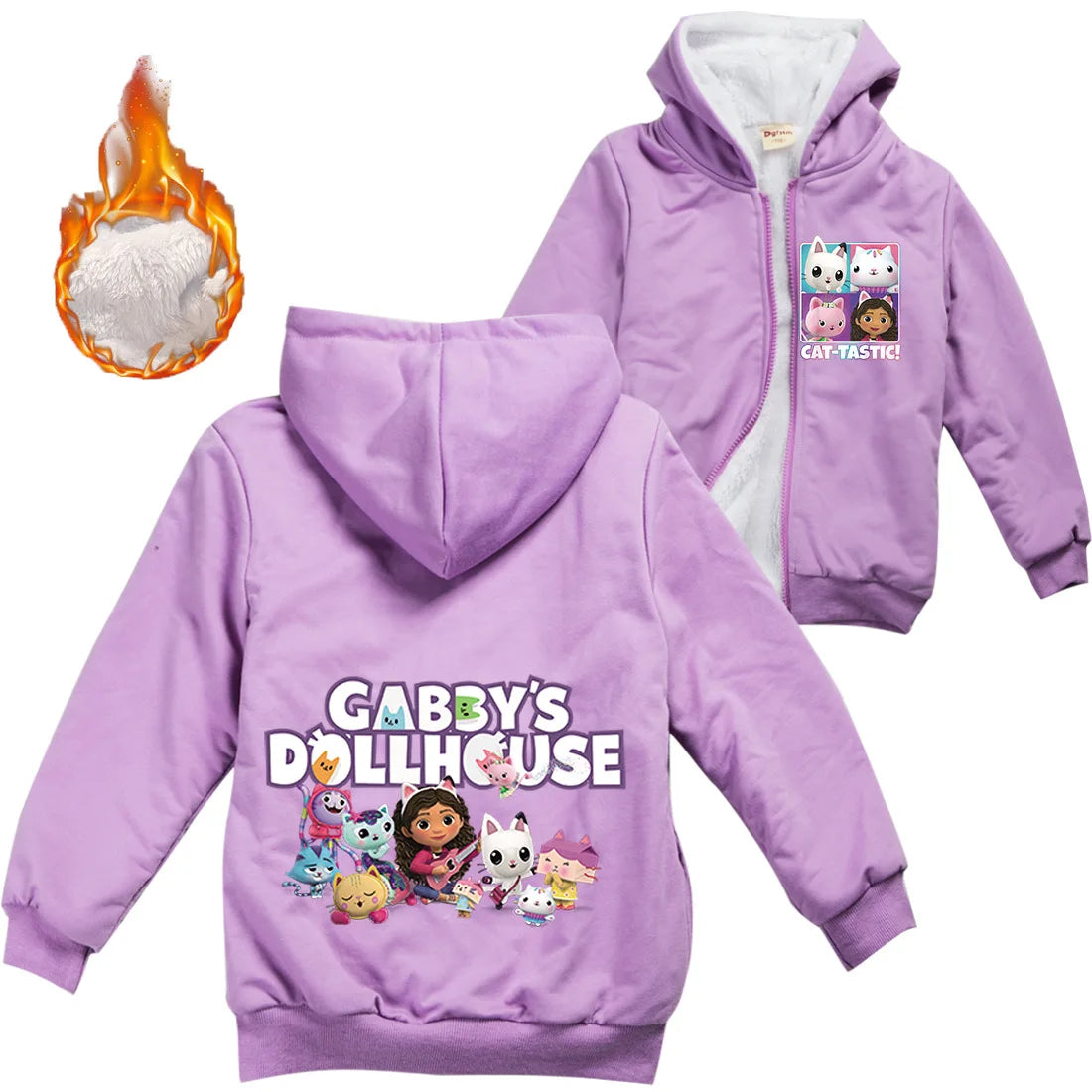 Gabys Dollhouse Clothes Kids Cartoon Gaby Chat Coats Baby Girls Winter Warm Zipper Jackets Children Thick Fleece Plush Outerwear