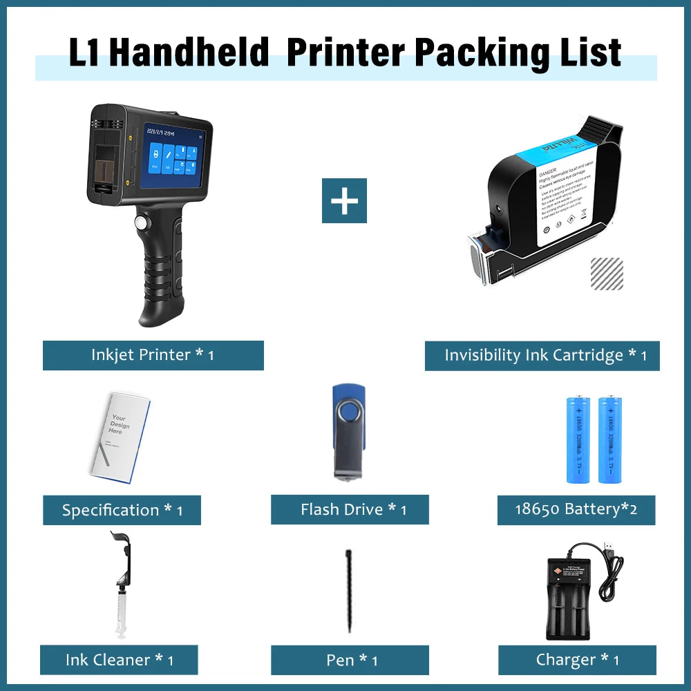 Portable 12.7mm Handheld Inkjet Printer WLD-L1 QR Barcode Batch Number Logo Expiry Date Label Printer Gun with Black Cartridge