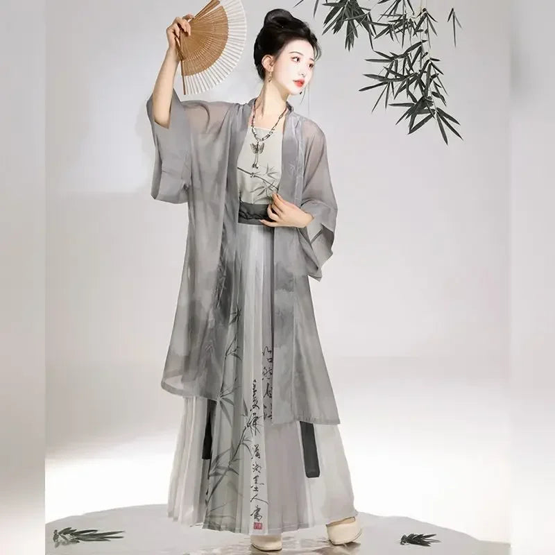 Autumn Women Traditional Chinese Clothing Grey Light Jacket Bamboo