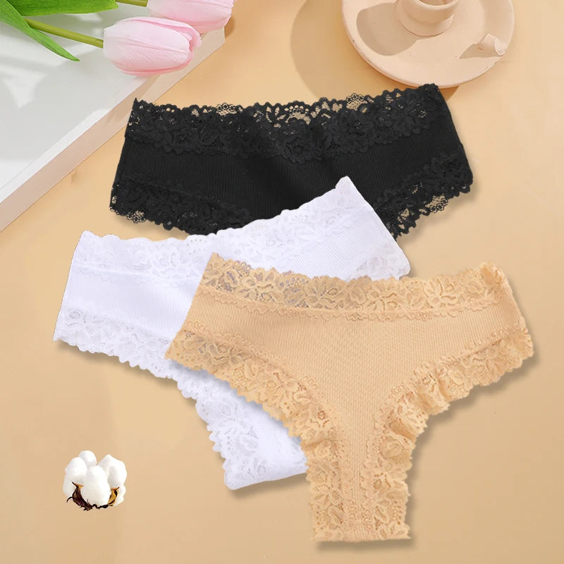 3PCS/Set Women Sexy Lace Panties Cotton Seamless Brazilian Panties Female Sexy Low Rise Soft Underwear G-String Lingerie S-XL