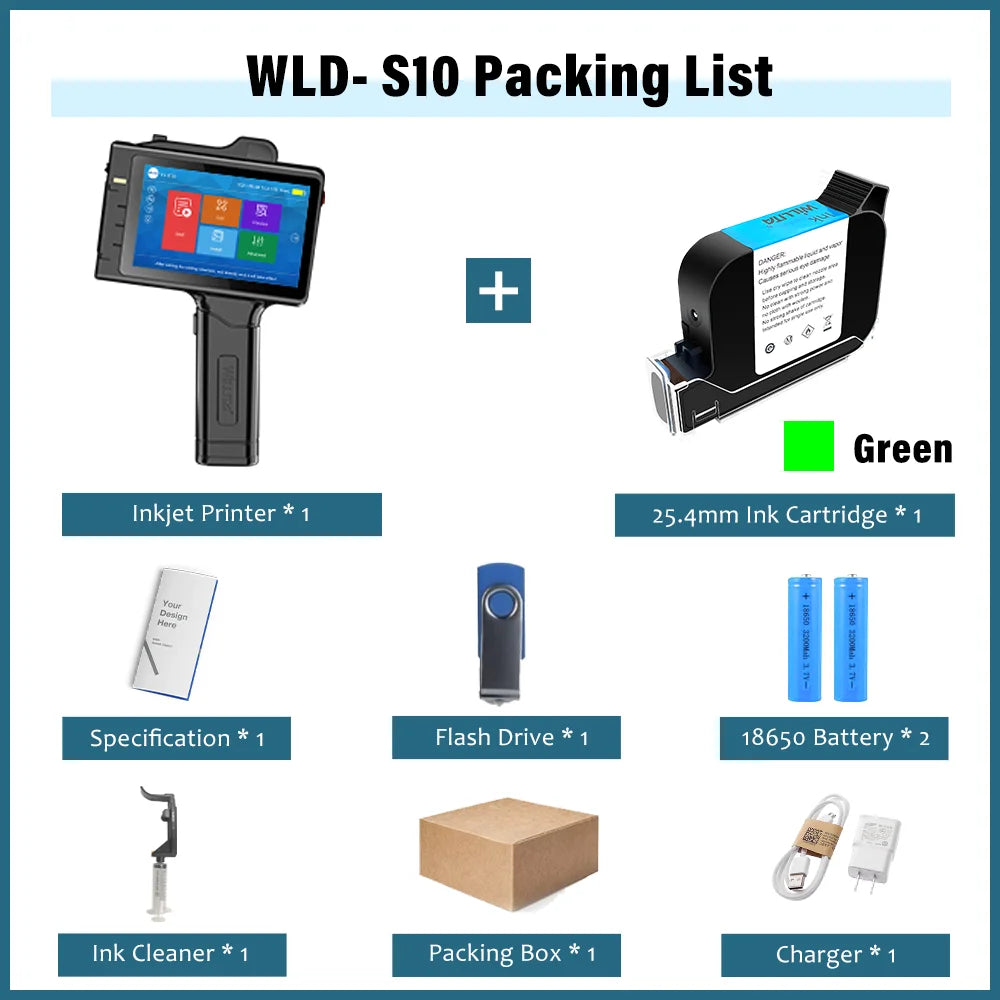 WILLITA 25.4mm Handheld Inkjet Printer For Logo Expiry Date QR Code Barcode Batch Number Label Tij Printer Portable 18 Languages