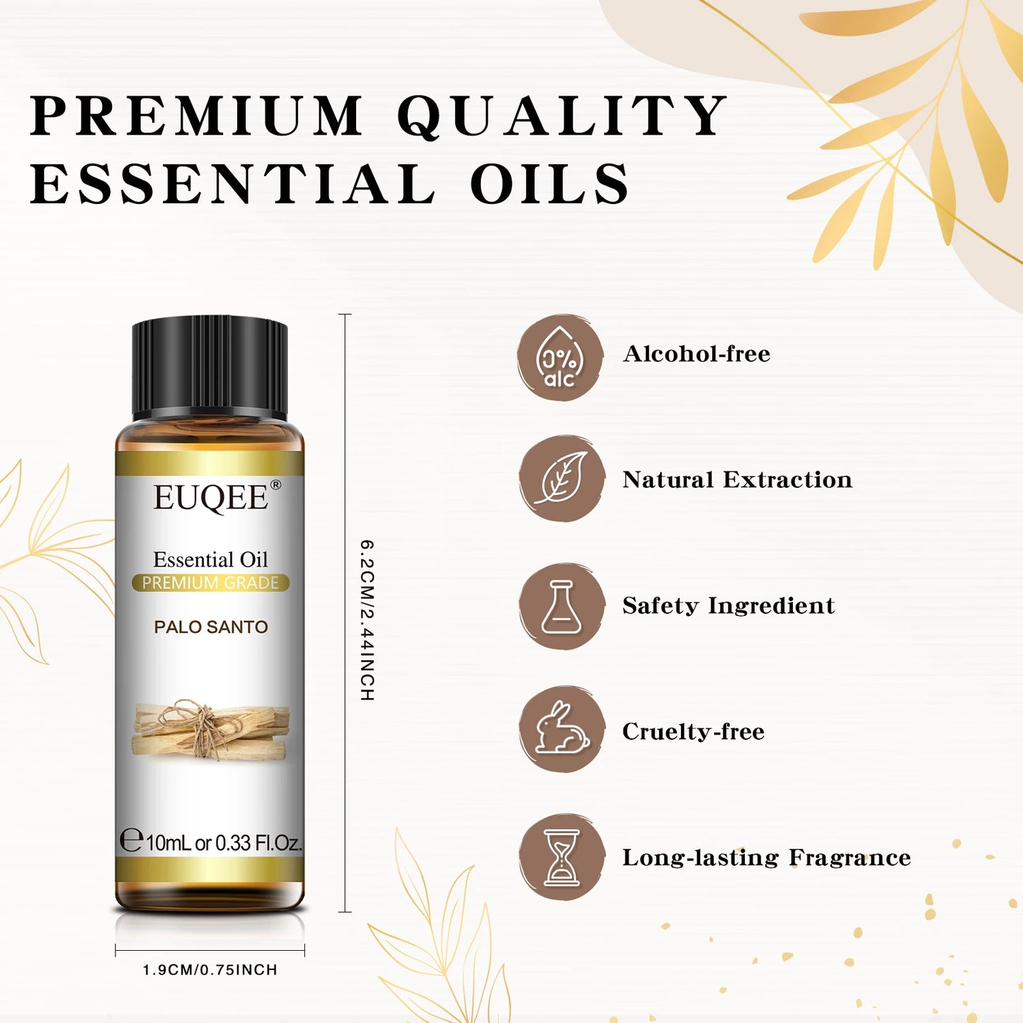 EUQEE 10ML Palo Santo Natural Essential Oil With Glass Dropper Oregano Cardamom Marjoram Fennel Lemon Eucalyptus Aroma Oils