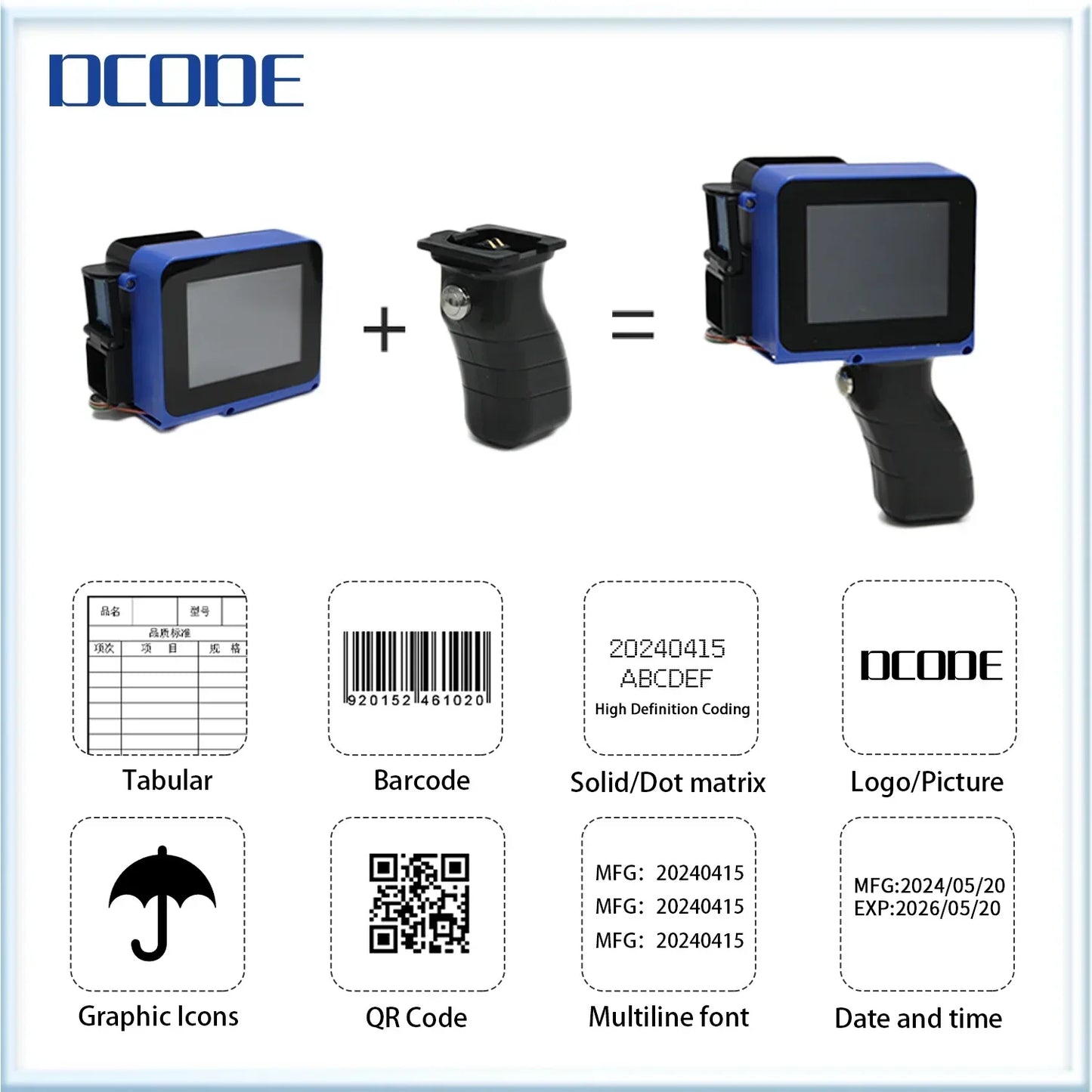 DCODE DC12 12.7mm Portable Mini Printer Split Mini Inkjet Printer Text QR Barcode Image Batch Number Logo Date Coding Machine