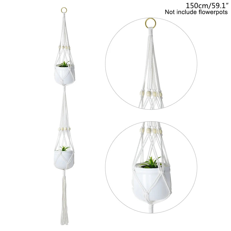 1Pcs Handmade Flower/Pot Hanging Baskets Macrame Plant Hanger Flowerpot Holder Net For Wall Decoration Countyard Garden Supplies