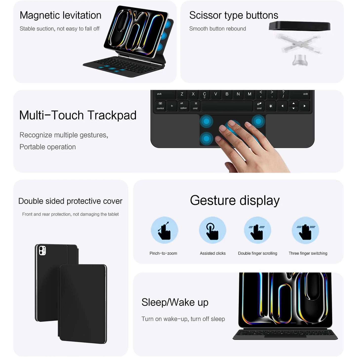 Keyboard Case For iPad Pro 11 Inch 12.9" M2 M4 Pro 13 Air 11 5th 4th 10.9" 6 10th generation Magic Smart Cover Folio Multi-touch