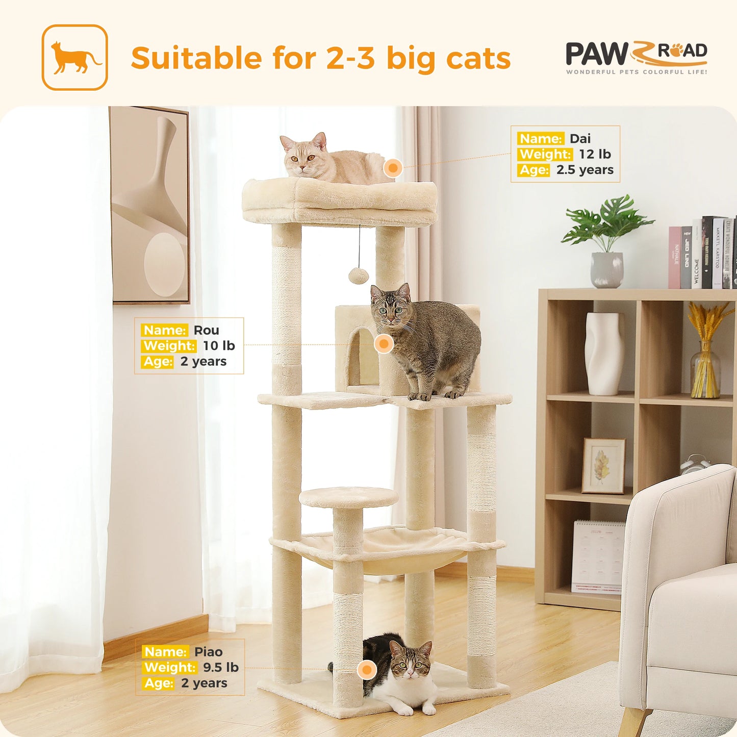 Luxury Cat Tree House Tower with Cabinet Solid Wood Cat Tree Posting Toy Multi-Level Kitten Cat Condo rascador gato arbre à chat