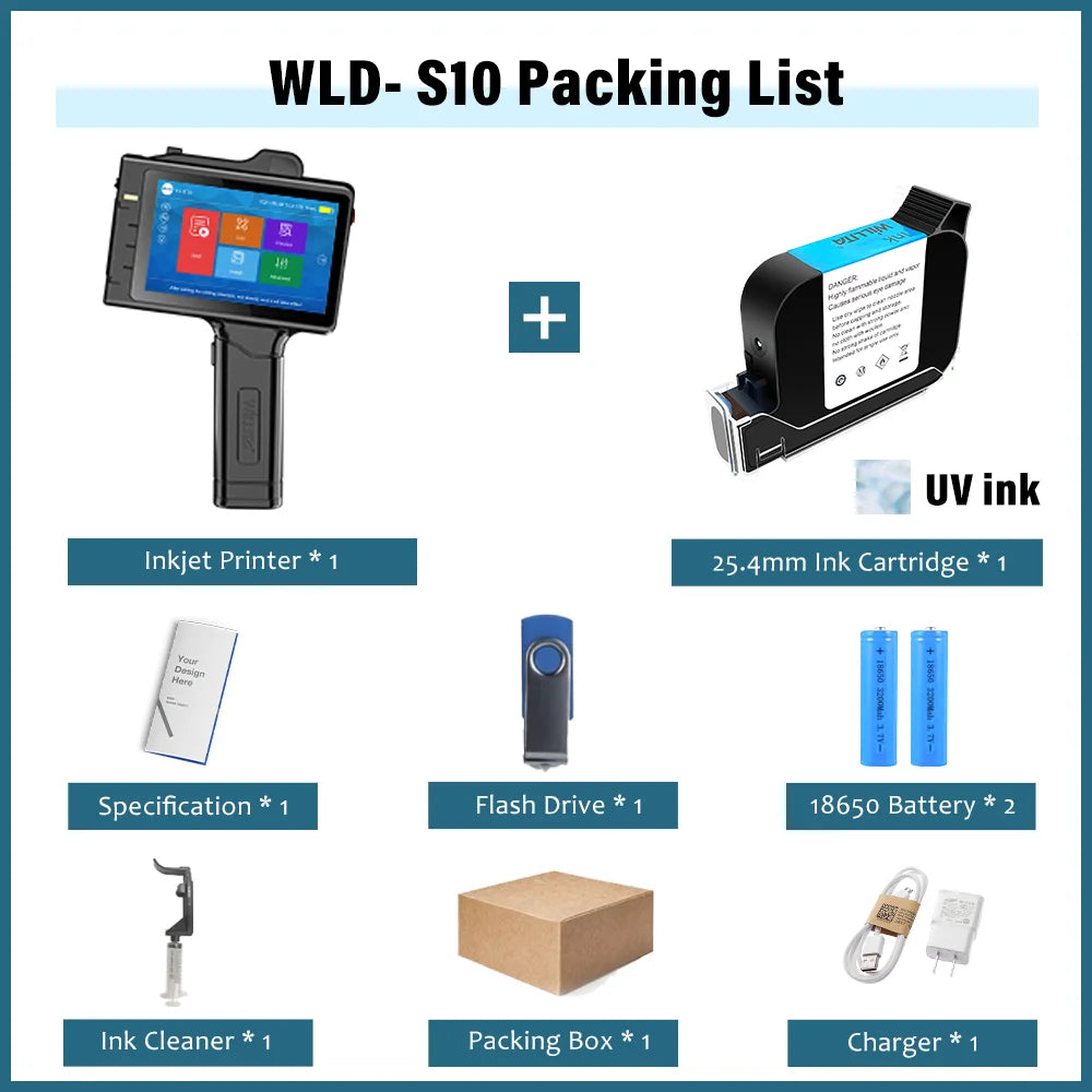 WILLITA 25.4mm Handheld Inkjet Printer For Logo Expiry Date QR Code Barcode Batch Number Label Tij Printer Portable 18 Languages