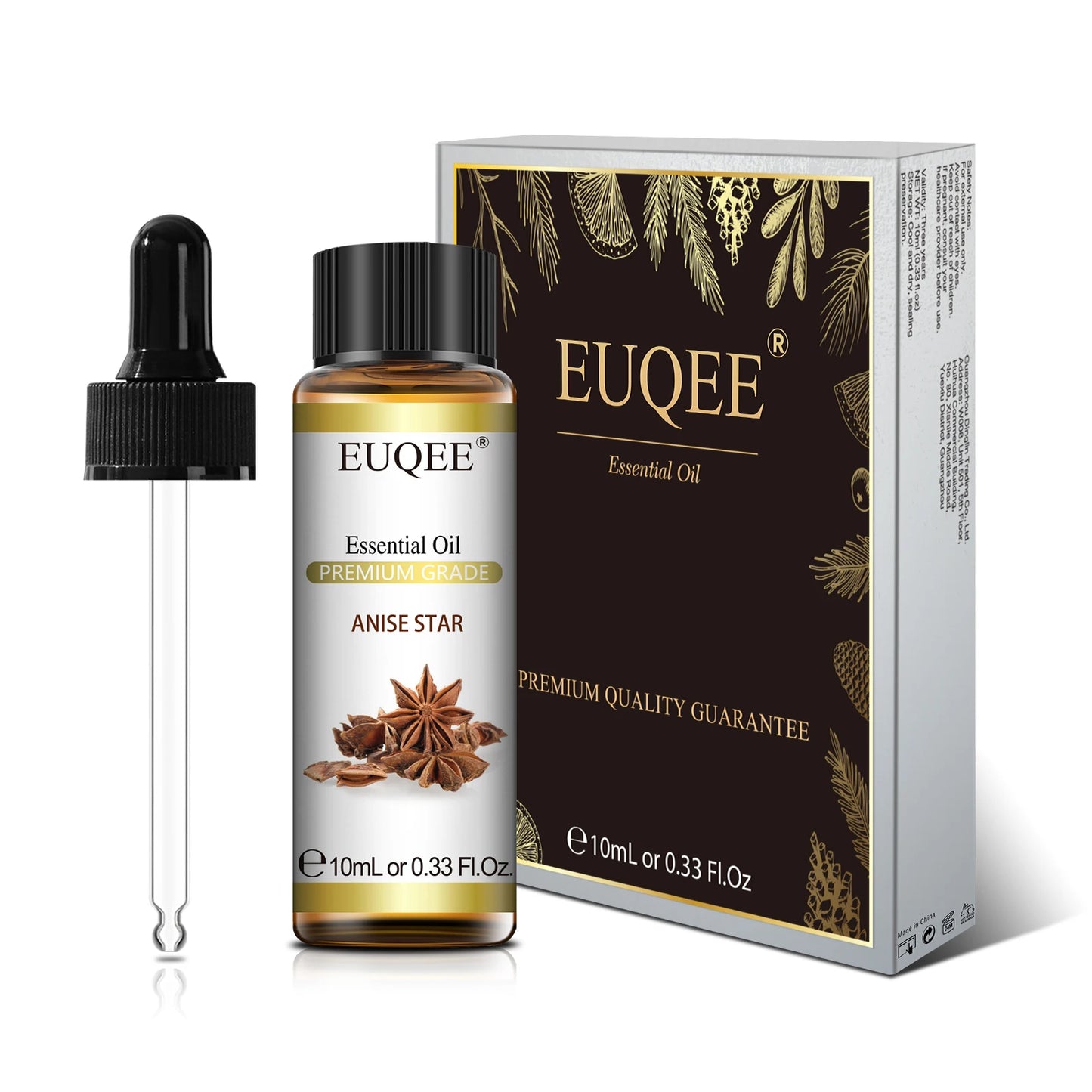 EUQEE 10ML Palo Santo Natural Essential Oil With Glass Dropper Oregano Cardamom Marjoram Fennel Lemon Eucalyptus Aroma Oils