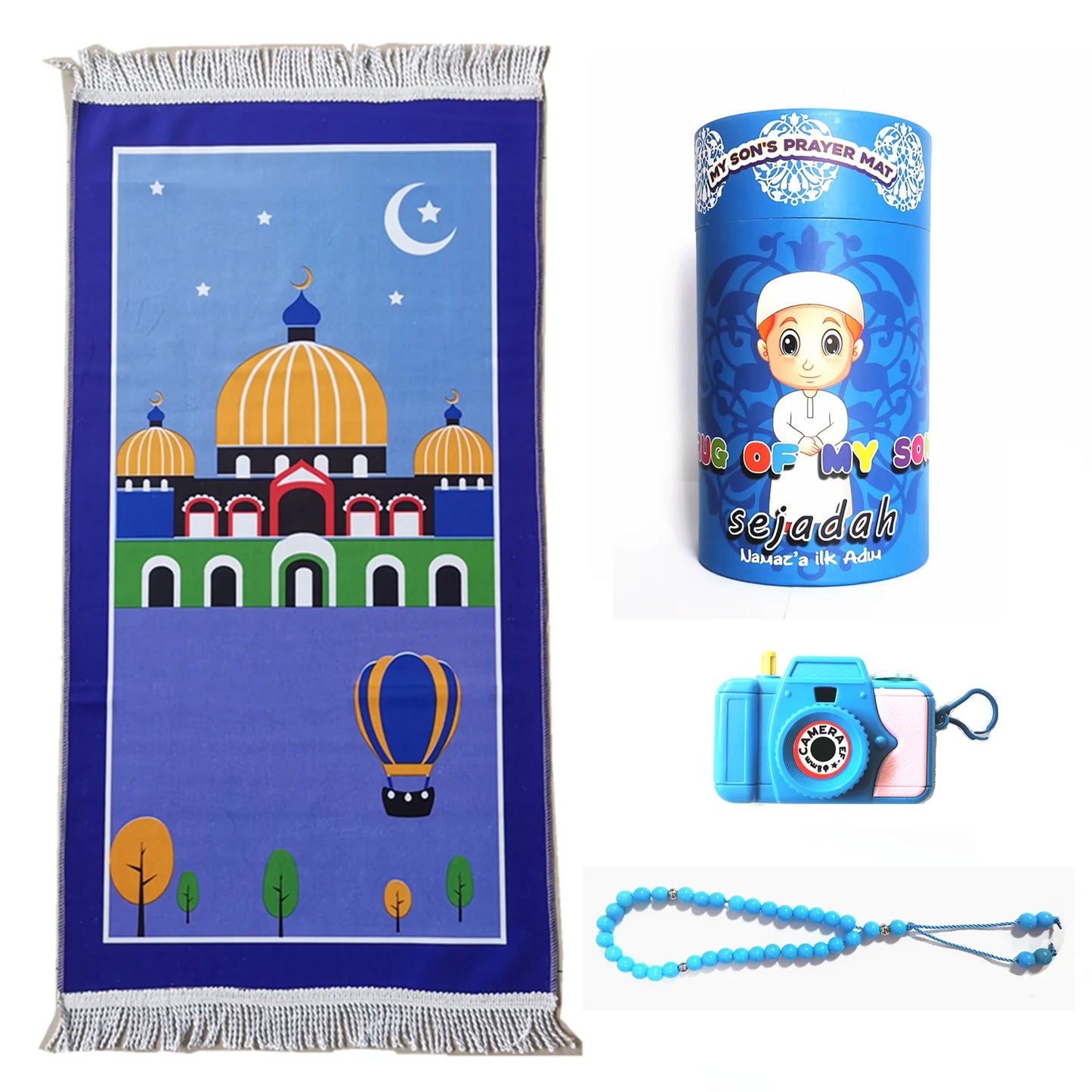 Kids Prayer Rug Muslim Romadan Gift Children Portable Sajadah 4 PCS SET