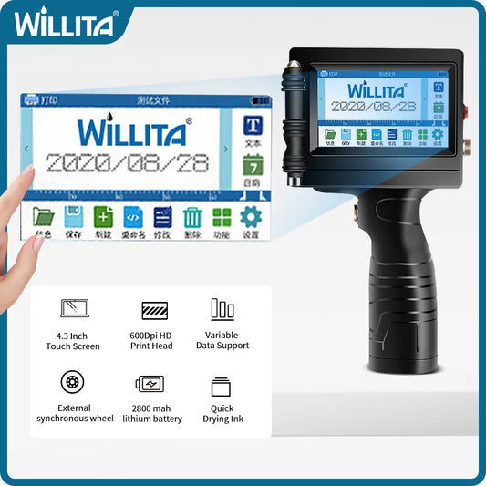 WILLITA WK800 Handheld Thermal Inkjet Printer Portable For Plastic Carton Glass Number QR Code Barcode Logo Expiry Date Printing