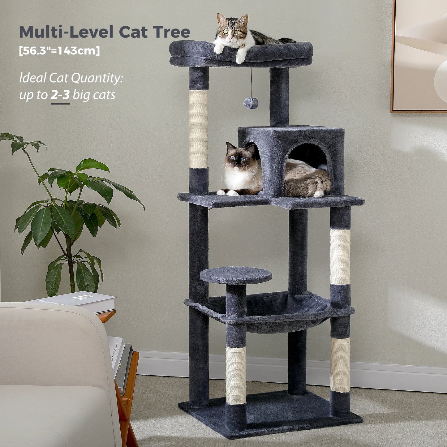 Luxury Cat Tree House Tower with Cabinet Solid Wood Cat Tree Posting Toy Multi-Level Kitten Cat Condo rascador gato arbre à chat