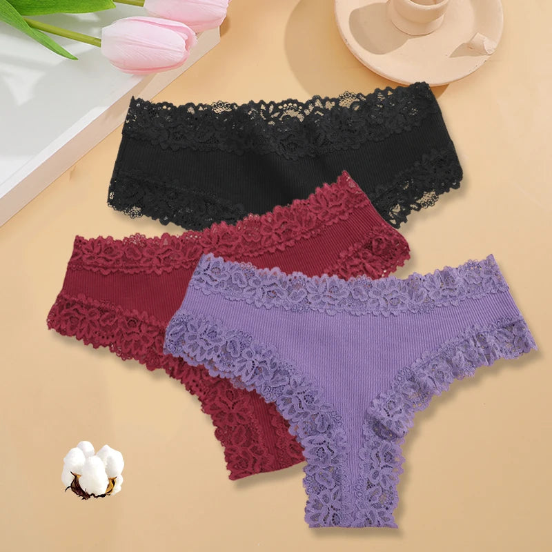 3PCS/Set Women Sexy Lace Panties Cotton Seamless Brazilian Panties Female Sexy Low Rise Soft Underwear G-String Lingerie S-XL