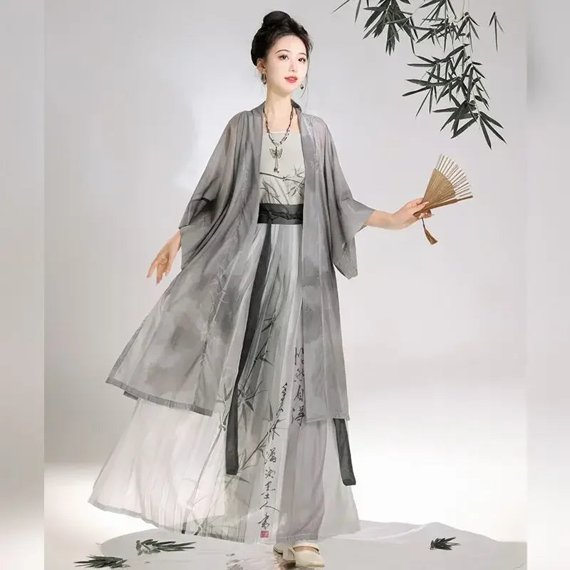 Autumn Women Traditional Chinese Clothing Grey Light Jacket Bamboo