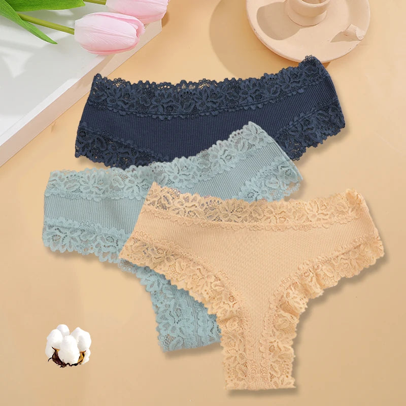 3PCS/Set Women Sexy Lace Panties Cotton Seamless Brazilian Panties Female Sexy Low Rise Soft Underwear G-String Lingerie S-XL