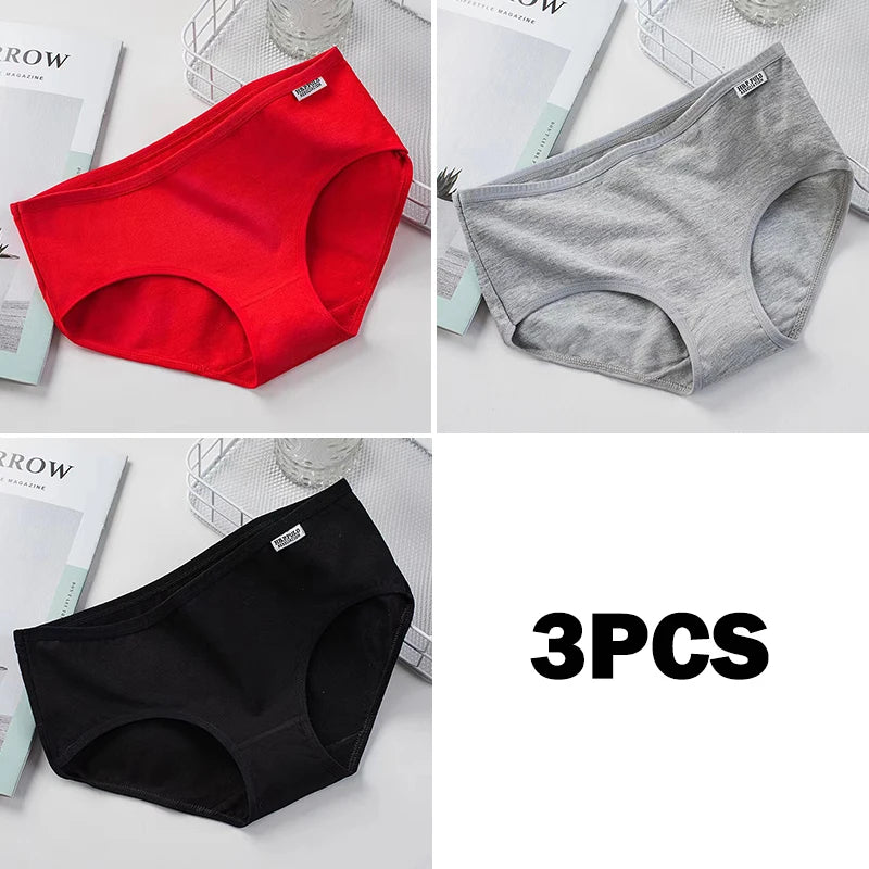 3Pcs Sexy Panties Women Cotton Underwear Antibacterial Briefs Girls Seamless Cozy Female Underpants Intimates Low-Rise Lingeries